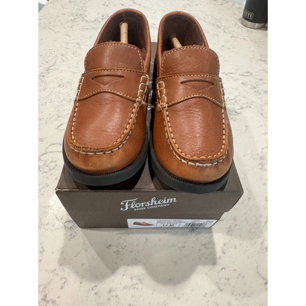 Florsheim Kids Croquet Penny Loafers Saddle Tan Leather Shoes 13 M.New in Box.